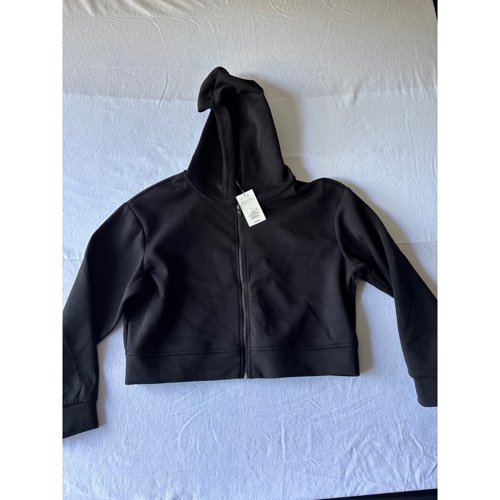 A New Day Womens Black Zip Up Cropped Hoodie Sweatshirt Large NWT